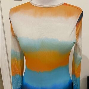 Missguided Women's Sexy Mesh Bodysuit Baby Pink & Yellow Abstract Size Medium